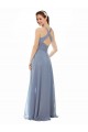 Bleu poussiéreux Trapèze Licou Col Haut Mousseline Longue Robes demoiselle d'honneur à Vendre