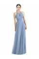 Bleu poussiéreux Trapèze Licou Mousseline Longue Robes demoiselle d'honneur à Vendre