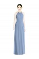 Bleu poussiéreux Trapèze Licou Mousseline Longue Robes demoiselle d'honneur à Vendre