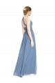 Bleu poussiéreux Trapèze Licou Mousseline Longue Robes demoiselle d'honneur à Vendre