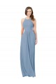 Bleu poussiéreux Trapèze Licou Mousseline Longue Robes demoiselle d'honneur à Vendre