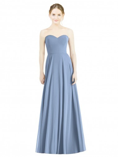 Bleu poussiéreux Trapèze Mousseline Longue Robes demoiselle d'honneur à Vendre