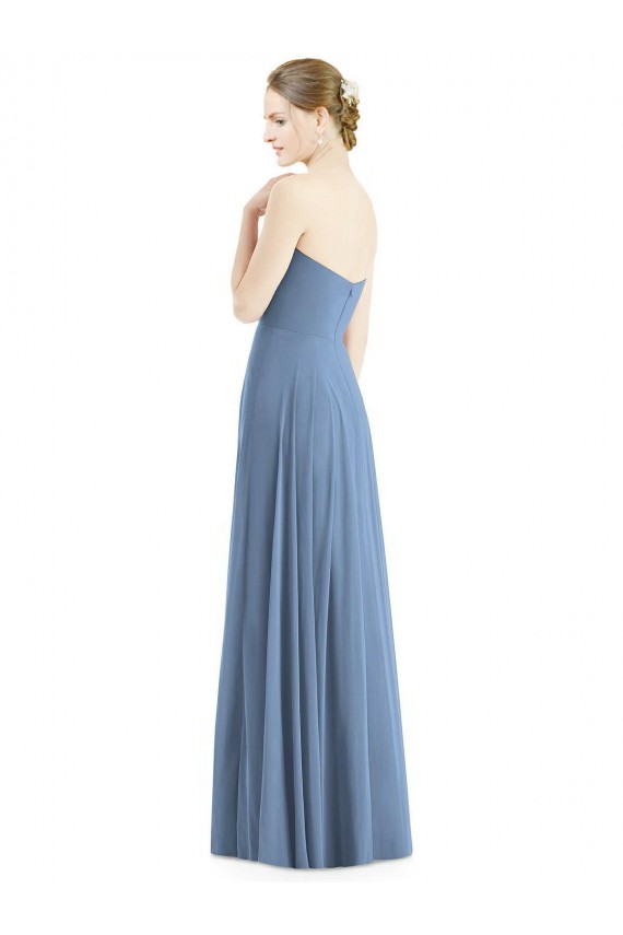 Bleu poussiéreux Trapèze Mousseline Longue Robes demoiselle d'honneur à Vendre