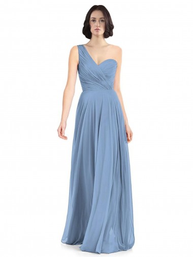 Bleu poussiéreux Trapèze Mousseline Longue Robes demoiselle d'honneur à Vendre