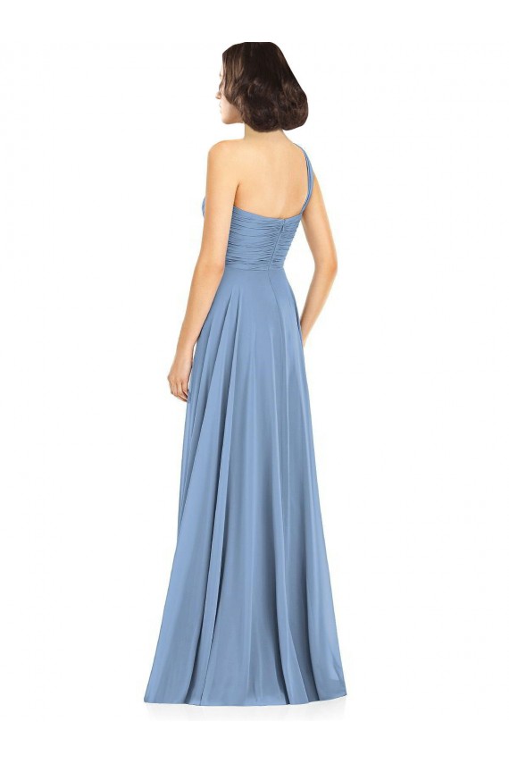 Bleu poussiéreux Trapèze Mousseline Longue Robes demoiselle d'honneur à Vendre