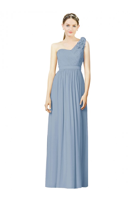 Bleu poussiéreux Trapèze Mousseline Longue Robes demoiselle d'honneur à Vendre