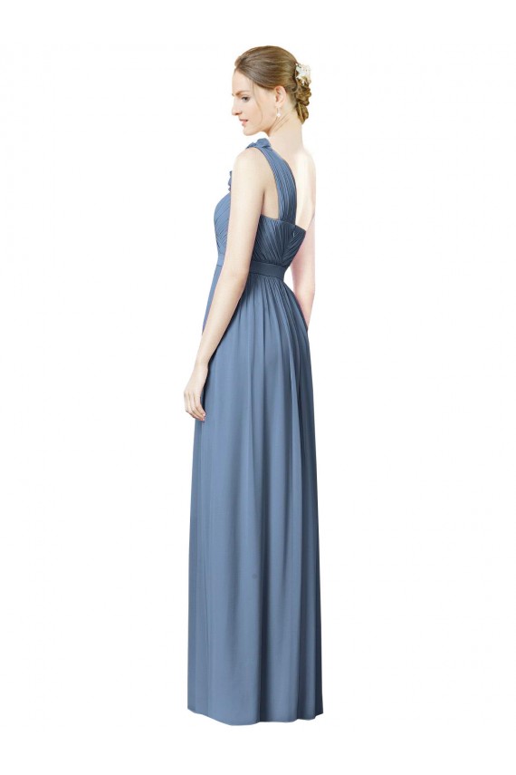 Bleu poussiéreux Trapèze Mousseline Longue Robes demoiselle d'honneur à Vendre