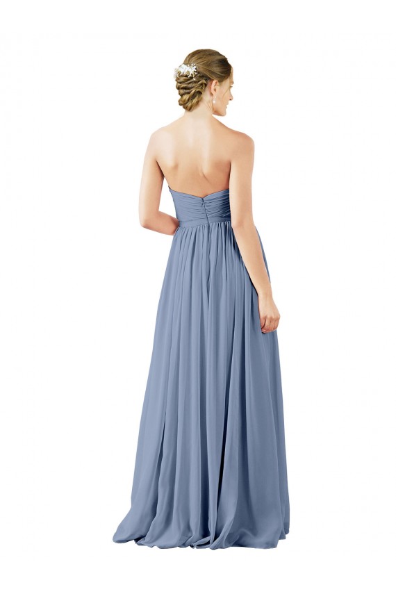 Bleu poussiéreux Trapèze Mousseline Longue Robes demoiselle d'honneur à Vendre