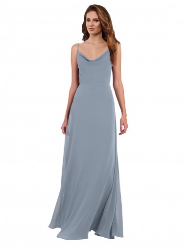 Bleu poussiéreux Trapèze Mousseline Longue Robes demoiselle d'honneur à Vendre
