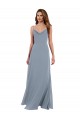 Bleu poussiéreux Trapèze Mousseline Longue Robes demoiselle d'honneur à Vendre