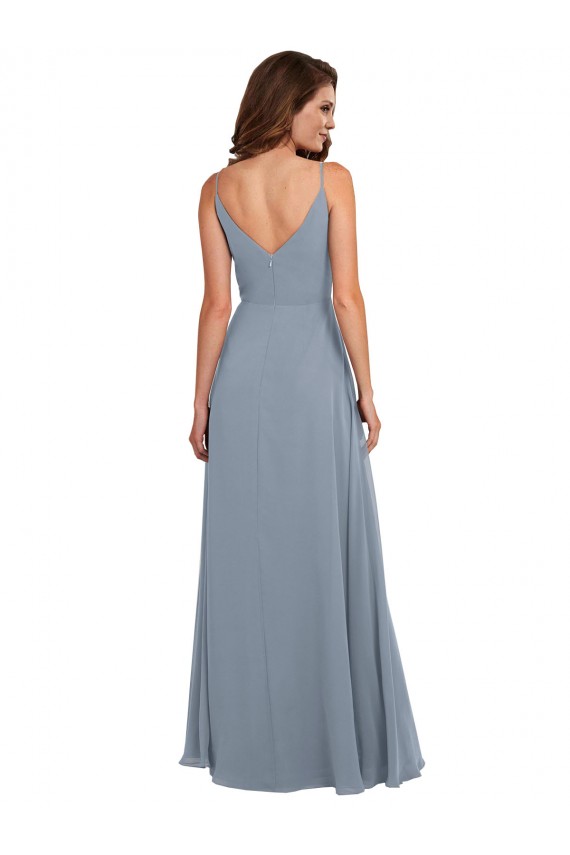 Bleu poussiéreux Trapèze Mousseline Longue Robes demoiselle d'honneur à Vendre