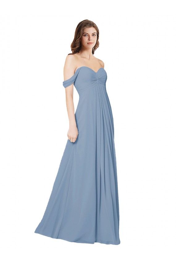 Bleu poussiéreux Trapèze Mousseline Longue Robes demoiselle d'honneur à Vendre