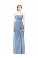 Bleu poussiéreux Trapèze Sans bretelle Mousseline Longue Robes demoiselle d'honneur à Vendre