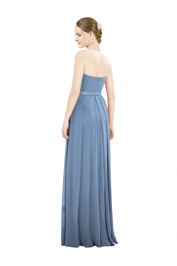 Bleu poussiéreux Trapèze Sans bretelle Mousseline Longue Robes demoiselle d'honneur à Vendre