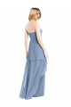 Bleu poussiéreux Trapèze Sans bretelle Mousseline Longue Robes demoiselle d'honneur à Vendre