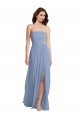 Bleu poussiéreux Trapèze Sans bretelle Mousseline Longue Robes demoiselle d'honneur à Vendre