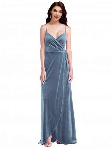 Bleu poussiéreux Trapèze Velours Stretch Longue Robes demoiselle d'honneur / Robes de bal à Vendre
