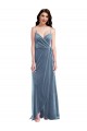 Bleu poussiéreux Trapèze Velours Stretch Longue Robes demoiselle d'honneur / Robes de bal à Vendre