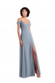 Bleu poussiéreux Trapèze Épaule Dénudée Bretelles spaghetti Mousseline Longue Robes demoiselle d'honneur à Vendre