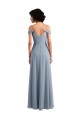 Bleu poussiéreux Trapèze Épaule Dénudée Bretelles spaghetti Mousseline Longue Robes demoiselle d'honneur à Vendre