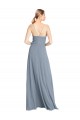 Bleu poussiéreux Trapèze Épaule Dénudée Bretelles spaghetti Mousseline Longue Robes demoiselle d'honneur à Vendre
