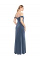 Bleu poussiéreux Trapèze Épaule Dénudée Sans bretelle Velours Stretch Longue Robes demoiselle d'honneur / Robes de bal à Vendre