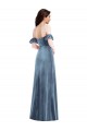 Bleu poussiéreux Trapèze Épaule Dénudée Velours Stretch Longue Robes demoiselle d'honneur / Robes de bal à Vendre