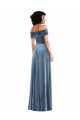 Bleu poussiéreux Trapèze Épaule Dénudée Velours Stretch Longue Robes demoiselle d'honneur / Robes de bal à Vendre