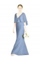 Bleu poussiéreux Trompette Col V Mousseline Longue Robes demoiselle d'honneur à Vendre