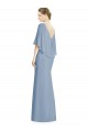 Bleu poussiéreux Trompette Col V Mousseline Longue Robes demoiselle d'honneur à Vendre