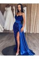 Bleu roi Fourreau Balayage train Paillettes Velours Longue Robes de bal à Vendre