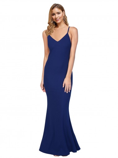 Bleu roi Fourreau Col V Crêpe Stretch Longue Formelles Robes demoiselle d'honneur / Robes de soirée / Robes de bal à Vendre