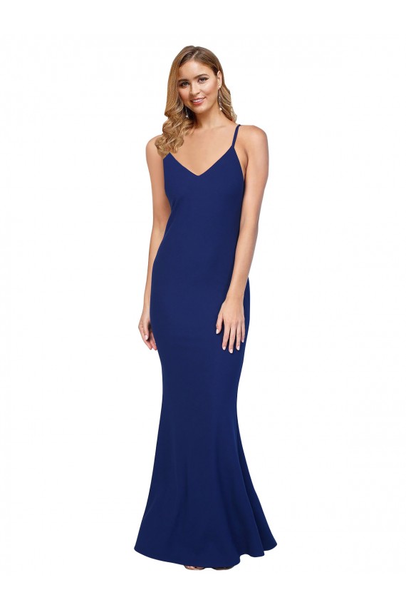 Bleu roi Fourreau Col V Crêpe Stretch Longue Formelles Robes demoiselle d'honneur / Robes de soirée / Robes de bal à Vendre