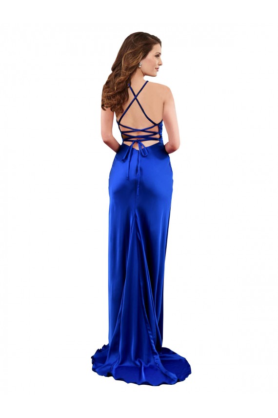 Bleu roi Fourreau Satiné Soyeux Longue Formelles Robes demoiselle d'honneur / Robes de soirée / Robes de bal à Vendre