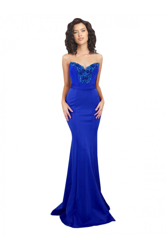 Bleu roi Sirène Col Haut Crêpe Stretch Longue Formelles Robes demoiselle d'honneur / Robes de soirée / Robes de bal à Vendre