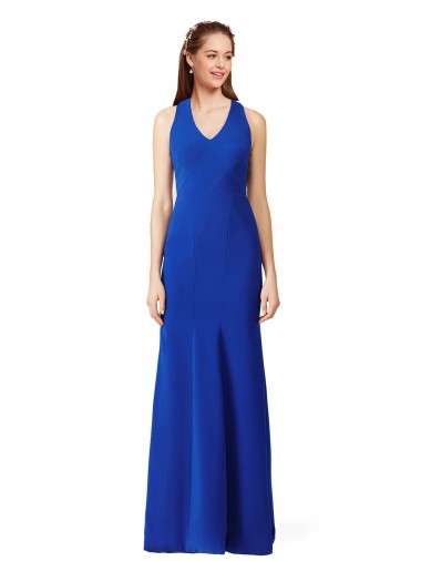 Bleu roi Sirène Col V Crêpe Stretch Longue Formelles Robes demoiselle d'honneur / Robes de soirée / Robes de bal à Vendre
