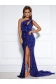 Bleu roi Sirène Traîne moyenne Paillettes Velours Longue Robes de bal à Vendre