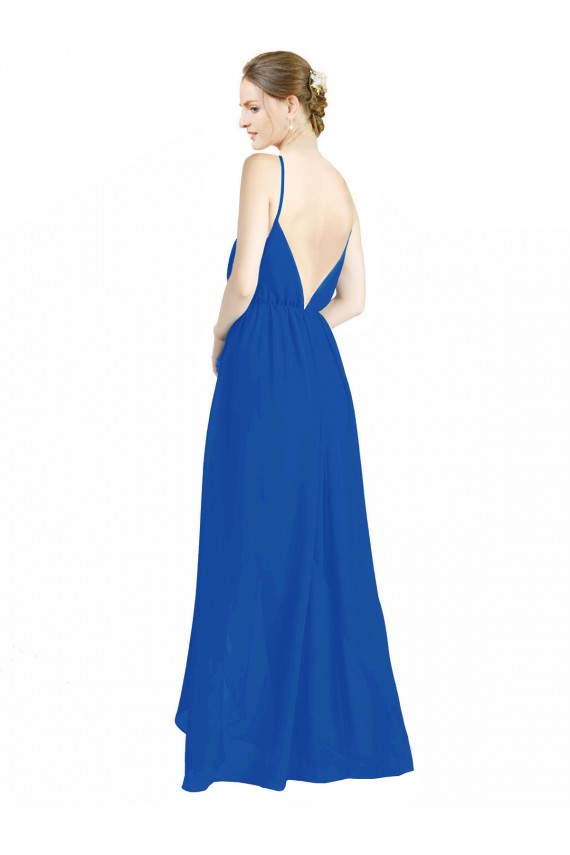 Bleu roi Trapèze Bretelles spaghetti Col V Mousseline Longue Robes demoiselle d'honneur à Vendre
