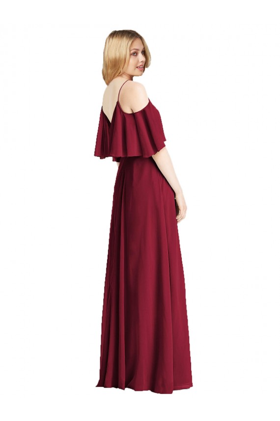 Bleu roi Trapèze Bretelles spaghetti Col V Mousseline Longue Robes demoiselle d'honneur à Vendre