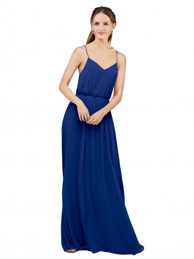 Bleu roi Trapèze Bretelles spaghetti Mousseline Longue Robes demoiselle d'honneur à Vendre