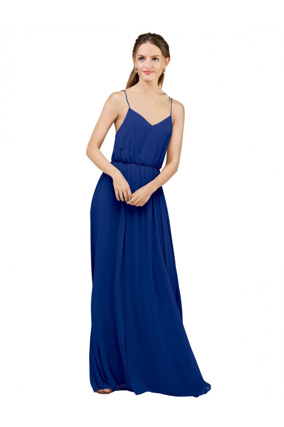 Bleu roi Trapèze Bretelles spaghetti Mousseline Longue Robes demoiselle d'honneur à Vendre