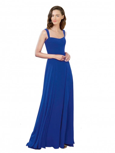 Bleu roi Trapèze Col Carré Mousseline Longue Robes demoiselle d'honneur à Vendre