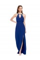 Bleu roi Trapèze Col Haut Mousseline Longue Robes demoiselle d'honneur à Vendre