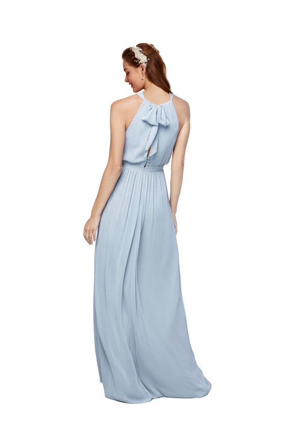 Bleu roi Trapèze Col Haut Mousseline Longue Robes demoiselle d'honneur à Vendre
