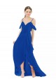 Bleu roi Trapèze Col V Mousseline Longue Asymétrique Robes demoiselle d'honneur à Vendre