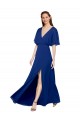 Bleu roi Trapèze Col V Mousseline Longue Robes demoiselle d'honneur à Vendre