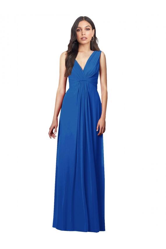 Bleu roi Trapèze Col V Mousseline Longue Robes demoiselle d'honneur à Vendre