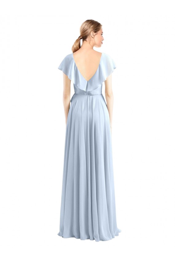 Bleu roi Trapèze Col V Mousseline Longue Robes demoiselle d'honneur à Vendre