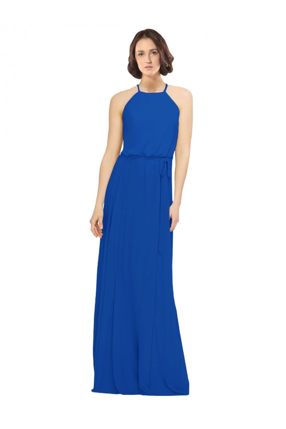 Bleu roi Trapèze Col bijou Mousseline Longue Robes demoiselle d'honneur à Vendre