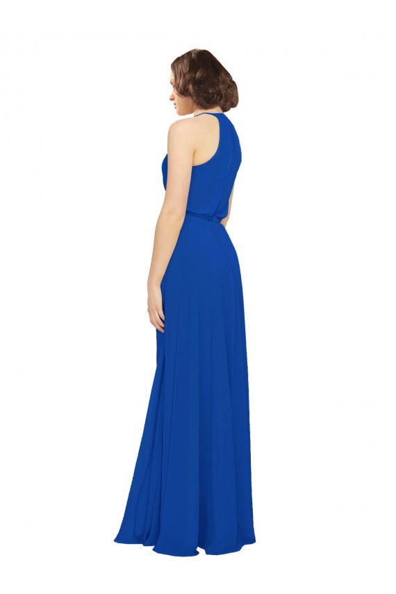 Bleu roi Trapèze Col bijou Mousseline Longue Robes demoiselle d'honneur à Vendre